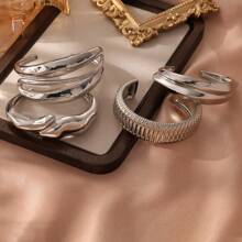 1 件 18K 多层珍珠不对称不锈钢手链，奢华时尚，适合派对、约会和办公室佩戴 - 銀色 - 查看 4