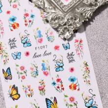 3 Pieces Of Spring And Summer Rose And Butterfly Flower Clusters Nail Stickers Disposable Self-Adhesive Back Adhesive Nail Stickers For Women DIY Art Decoration Accessories