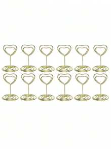 1/12/24 Pcs Heart Shape Table Number Holders, Place Card Holders, Wire Picture Holders, Small Table Card Holders,Photo Picture Holders For Centerpieces, Wedding Reception, Birthday Anniversary Party Decoration