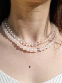 Sweet Cute Summer Simple Sky Blue Beaded Handmade Necklace For Women Girls Fashion Transparent Beaded Choker Necklace - Beaded Necklace - View 5