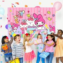 Sanrio 1PC Cute And Sweet Pink Cherry Melody Birthday Theme Party Background Fabric Decoration -82.7 * 5.1/59.1 * 39.4/39.4 * 29.5 Inches, Kawaii Cherry Dessert Cake Star Melody Pink Stripe Photography Background Birthday Party Decoration Supplies Newborn Shower Theme Party Cake Table Banner Decoration Photo Booth Studio Props