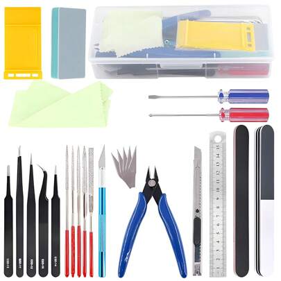 26 Piezas Kit de Herramientas para Modelismo, Reparación y Fijación Kit de Herramientas de Construcción para Modelos de Coche Avión Gundam, Hobby Building Tools Kit Maquetas de Edificios