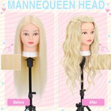 Cabeza de maniquí con 80% de cabello humano de 26 pulgadas, maniquíes para practicar peinados con pinza y herramientas, cabeza de maniquí de cosmética (# 4 sin maquillaje) - Multicolor - Ver 17