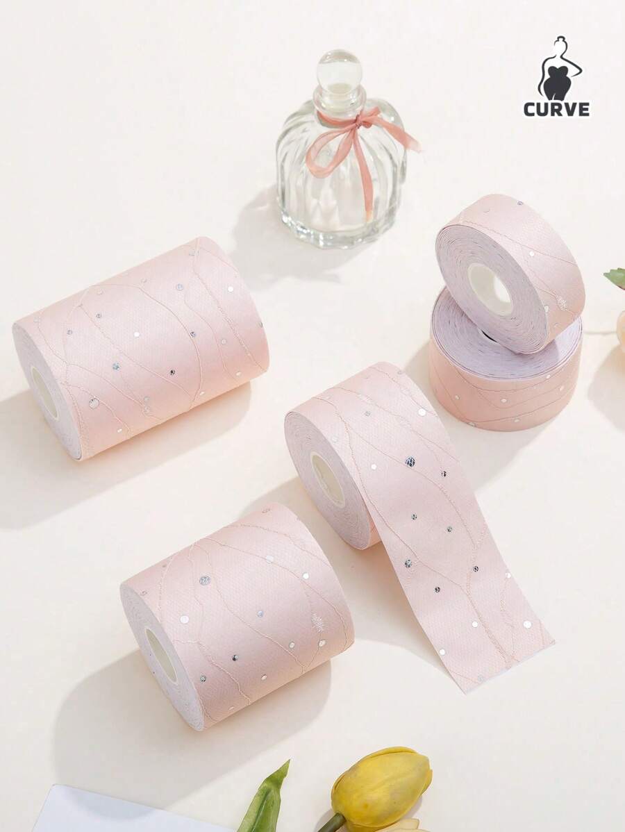 1roll (The Latest Lace Glitter Of The Year) Push-Up/Anti-Sag/Chest Lift/Traceless Self-Adhesive Bandage Shining And Touching, (Light Pink) Size Can Be Cut At Will One Piece Of Push-Up Invisible Nipple Tape, Invisible Lift Traceless Self-Adhesive Disposable Anti-Bulge Sports Bandage, Breast Lift And Breast Elastic TapeA-F - View 1