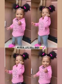 Kid's Summer 2pcs Kid Ponytail Double Afro Puffs Kinky Curly Hair Bun For Baby Age 0-3 Natural Black Synthetic Hair (Natural Black, Afro-4inch(2pcs)) - Black - View 5