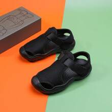 幼儿夏季凉鞋，带保护性脚趾套，透气软底防滑休闲幼儿园鞋，带可调节双钩环扣 - 黑色 - 查看 7