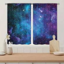 2pcs Blue Purple Galaxy Fabric Curtains Rod Pocket Outer Space Bedroom Decor Universe Fantasy Starry Sky Star Nebula Art Printed Curtain Design For Youngsters Living Room Window Drapes Home Decor(59x65in, 79x87in, 84x63in, 104x84in), Outdoor Curtains - 彩色 - 查看 3