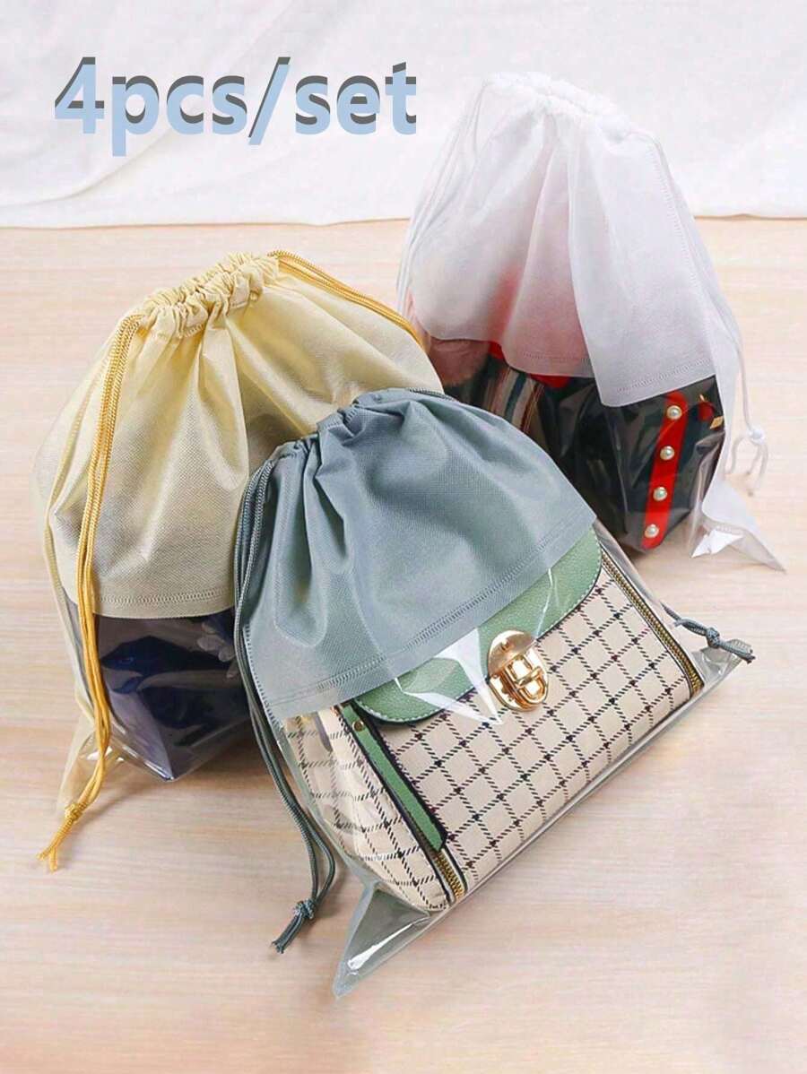 Handbag Dust Proof Bag, Portable Non-Woven Drawstring Storage Bag, Purses Protective Cover With Visible Window,Large Capacity, Dust-Proof, Solid Color, Visible Drawstring Closure, Dustproof Drawstring Bags Non-Woven Dust Cover Bag Travel Essentials Travel Accessories Travel Must Haves Holiday Essentials Holiday Travel Bag - Multicolor - View 1