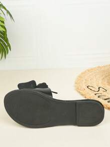 1 Pair Teenage Girls/Ladies PU Material Flat Comfortable Casual Sandals, Fashion Butterfly Decor Soft Bottom Suitable For School, Party, Plus Size, Solid Color Summer Slip-On Sandals - Black - View 2