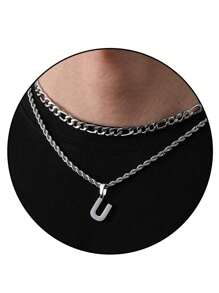 2pcs/Set Women's Minimalist Vintage A-Z Letter Pendant Necklace, Stainless Steel Material Waterproof Non-Fading, Suitable For Daily Wear And Holiday Parties - Multicolor - View 17