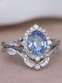 Retro Palace Style Women's Ring Fashion Leaf Inlaid Sapphire Ring, Suitable For Gifts, Daily Wear