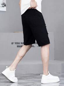 Fashionable Straight Fit Mid-Length Denim Shorts For Teen Boys - Black - View 4