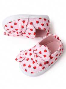 1 par de zapatos para bebé, diseño de nudo con estampado de dibujos animados lindos, aptos para interiores y exteriores con suela antideslizante para aprender a caminar, zapatos planos suaves para bebés. - Rosa - Ver 5