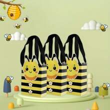 5pcs Creative Cartoon Bee Style Gift Bag With Handle, Yellow And Black Striped Design, Party Packaging Bag, Cartoon Bee Design, Durable Storage Paper Bag, Bee Party Decoration Suitable For Party Gifts, Birthdays, Weddings, Etc