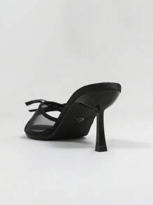 女士网眼透气露趾高跟凉鞋，百搭简约蝴蝶结细高跟拖鞋，夏季新款