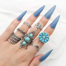 26 stuks diverse turquoise ringen in Boheemse stijl, geschikt voor casual gebruik, willekeurige mix