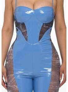 VINYL SLEEVELESS CATSUIT JUMPSUIT - 板岩藍 - 查看 3