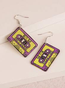 1 对复古磁带亚克力双面吊坠耳环，简约风格时尚耳环适合音乐爱好者和复古配饰，经典风格女士珠宝 - 磁帶 - 查看 15