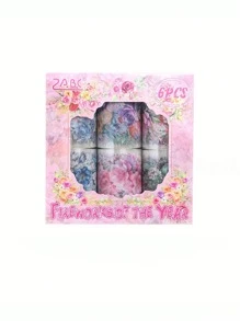 6pcs/ Set Flowers And Plants Series Washi Tape, Decorative Adhesive Tapes For Scrapbooking, Journals, Phone Cases, Planners, Frames, Envelopes, DIY Crafts - Reusable And Easy To Use Handbook Material Tape Great Gift For Family And Friends!