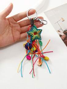 Handmade Natural Coconut Shell With Thick Rope Turtle Pattern Keychain, Minimalist And Versatile