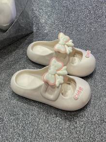 Bow-Knot Slip On House Slippers For Women, Cute Stylish Indoor Outdoor Comfy Slides With Thick Non-Slip Sole, Sweet Lolita Aesthetic - Beige - View 2