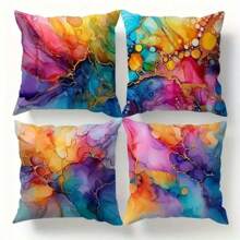 4pcs Colorful Watercolor Marble Patterned Pillow Covers, Modern Polyester Soft Cushion Covers, Suitable For Holiday, Festival And All Season Decor, Sofa, Bedroom, Bed, Living Room, Home Decoration