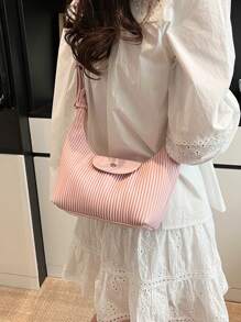 Fashionable Pleated Niche Handbag For Women, Summer New Shoulder Underarm Bag, Crossbody Square Crescent Bag - Pink - View 2