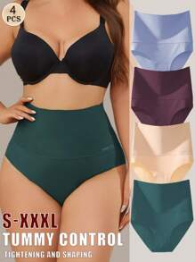 4Pcs Tummy Control Underwear For Women High Waisted Nylon Brief No Show Womens Bikini Seamless Panties, S-XXXL