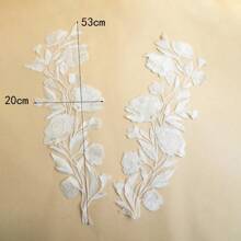 1 Pair Extra Large White Water-Soluble Floral Embroidery Patches, Bridal Gown Decorative Applique Summer, School