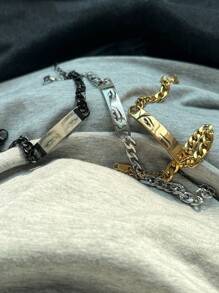 1 szt. spersonalizowana bransoletka dla par ze zdjęciem, grawerowana laserowo bransoletka ze stali nierdzewnej z łańcuszkiem i zdjęciem oka, spersonalizowana biżuteria ze zdjęciem prezent dla chłopaka lub dziewczyny, Walentynki, srebro, stylowy, kolorowy, vintage, hipsterski, prosty, Y2K, moda lat 2000., niestandardowy, spersonalizowany, niepowtarzalny, idealny prezent dla niego, idealny prezent dla niej, chłopaka, dziewczyny, taty, mamy, rodziny, przyjaciół, na rocznice, urodziny, ukończenie szkoły, bal maturalny, imprezę, biżuteria damska, elegancki strój, szykowna jesień, praktyczny szyk, delikatny romans, glamour