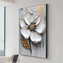 1 Pieza Pintura al óleo de flor blanca grande en 3D, Pintura de flor con textura gruesa en 3D, Arte de pared con textura floral, Arte en lienzo floral, Decoración de arte moderno para sala de estar, Arte botánico floral para decoración del hogar, Regalo, Decoración creativa de pared para el hogar, Dormitorio, Sala de estar, Cocina, Baño, Cafetería