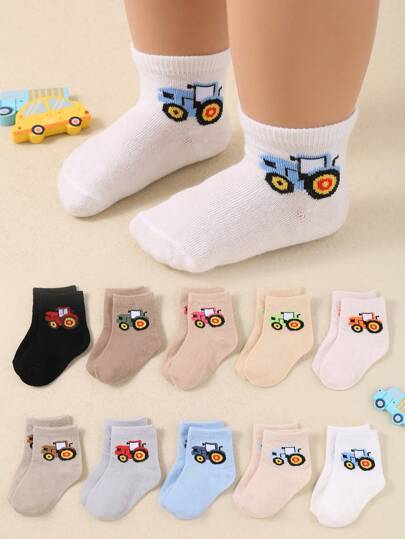 10 Pairs Unisex Nude Color Baby Socks. These Socks Feature A Truck Pattern Jacquard Design, Casual, Sporty And Versatile. They Are Comfortable And Soft Summer Socks Suitable For Infants.