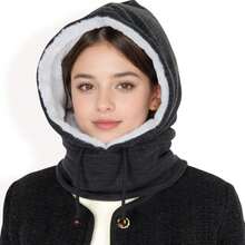 Women's Fleece-Lined Hooded Neck Warmer With Adjustable Drawstrings For Full Coverage And Winter Protection
