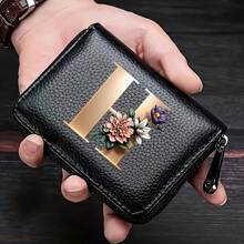 PU皮革字母印花风琴拉链卡包 女士男士钱包卡包零钱包信用卡夹 男士钱包，男士礼物 - 黑色 - 查看 19