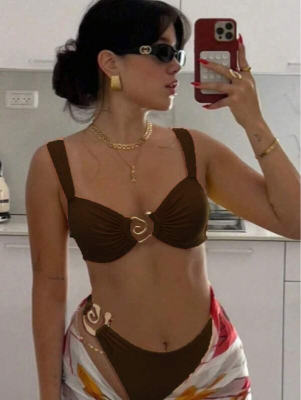 2 piezas Accesorios íntimos de forma elaborada, silueta sexy de talle alto, color piel, para primavera y verano