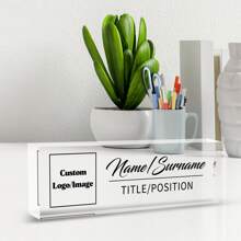 [Placa de empresa personalizada y duradera] Placa de escritorio personalizada de acrílico con logo, letrero de decoración de oficina personalizado para jefe o empresa, bloque de vidrio de acrílico transparente personalizado, regalos de oficina para compañeros de trabajo, jefe, maestro/regalos de aprecio a empleados para escritorio de oficina