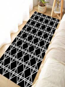 极简几何图案印花地毯、客厅沙发垫、卧室地毯、床边防滑垫、餐厅厨房垫、办公椅垫、入口门垫、野餐毯、户外露营垫 - 黑與白 - 查看 17