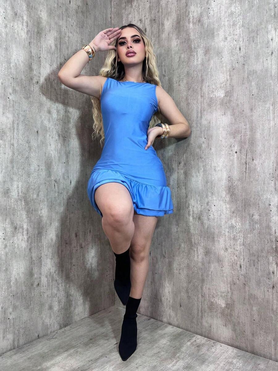 Vestido Satinado Olan - Azul - Ver 1