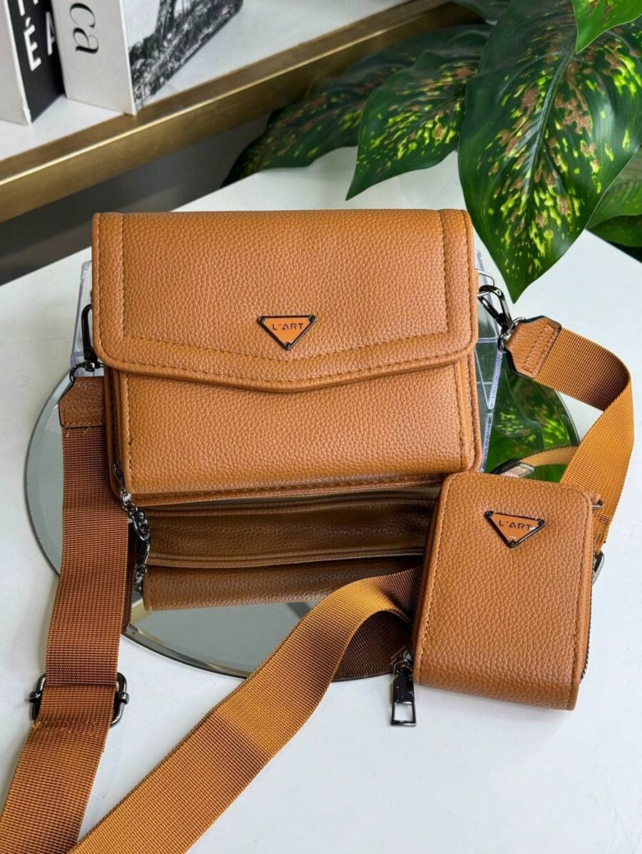 Women's Crossbody Shoulder Bag With Nylon Strap And Mini Purse - 摩卡棕 - 查看 1