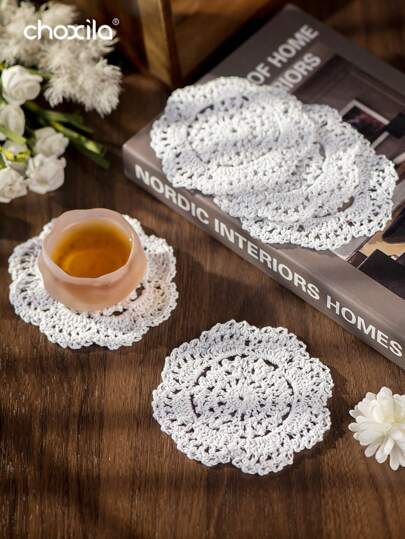 choxila 1pc/5pcs Cup Cushion,Place Mat, Lace Crochet Thread Coaster, Handmade Bowl Mat, Dining Mat, Desktop Retro Decorative Mat Gifts Birthday Graduation
