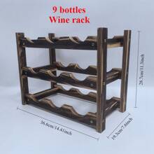 Estantería de vino de madera sólida vintage - Expositor minimalista industrial para 9 botellas para el bar del hogar, almacenamiento de cocina | Diseño duradero de pino, de pie (fácil de montar)