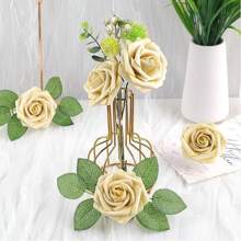 25 pièces de fleurs artificielles, roses en mousse d'ivoire factices à l'aspect naturel avec tiges pour bouquets de mariage DIY, centres de table pour la douche de mariée, arrangements, décorations de tables de fête, décoration florale pour la maison