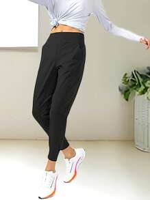 Pantalones deportivos sueltos de verano para mujer para actividades al aire libre, pantalones casuales con bolsillos con cremallera trasera, pantalones jogger de fitness, pantalones de tobillos con cordón - Negro - Ver 5