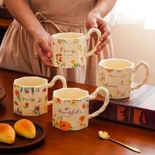 1pc 陶瓷杯，清新田园风，可当咖啡杯、冷水杯、牛奶杯，是母亲节或其他节日的理想礼物，适合居家使用或作为礼物赠送他人。