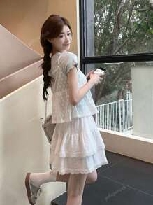 Layered Lace Trim Camisole With Frill Hem