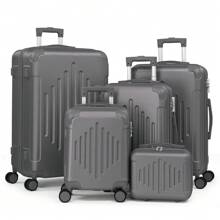 5 Piece Suitcase Set With Corner Protectors, 12/16/20/24/28 Inch Durable Hard Shell 360 Degree Spinner Wheels Large Capacity Multifunctional Lightweight Travel Suitcase - 深灰色 - 查看 4