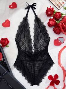 Nuevo mono sexy con escote en V profundo y encaje, de perspectiva y espalda descubierta, un conjunto de ropa interior sexy tipo body para mujeres