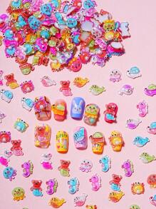 100pcs Spring Summer Nail Decorations Ocean Animal Mermaid Shell Starfish Nail Charms For Nail Art - Cute Kawaii Fish & Jellyfish Flatback Rhinestones, DIY Nails Decorations, Scrapbooking & Home Decor Craft Accessories