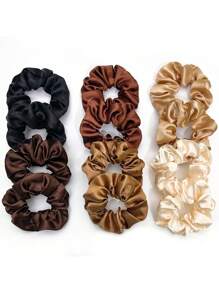 6/12pcs Girls Pink Series Fabric Scrunchies, Solid Color Simple Elastic Hair Ties, Random Color - Multicolor - View 7