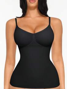 FeelinGirl Womens Tank Top Shapewear Tummy Control Tops Slimming Cami Tank Seamless Compression V Neck Camisole - 黑色 - 查看 2